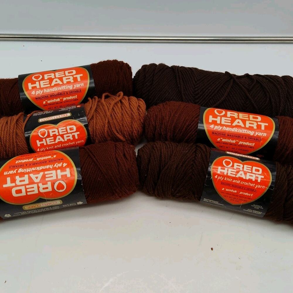 6X Red Heart Mixed Browns Multicolor Acrylic Yarn Woodsy